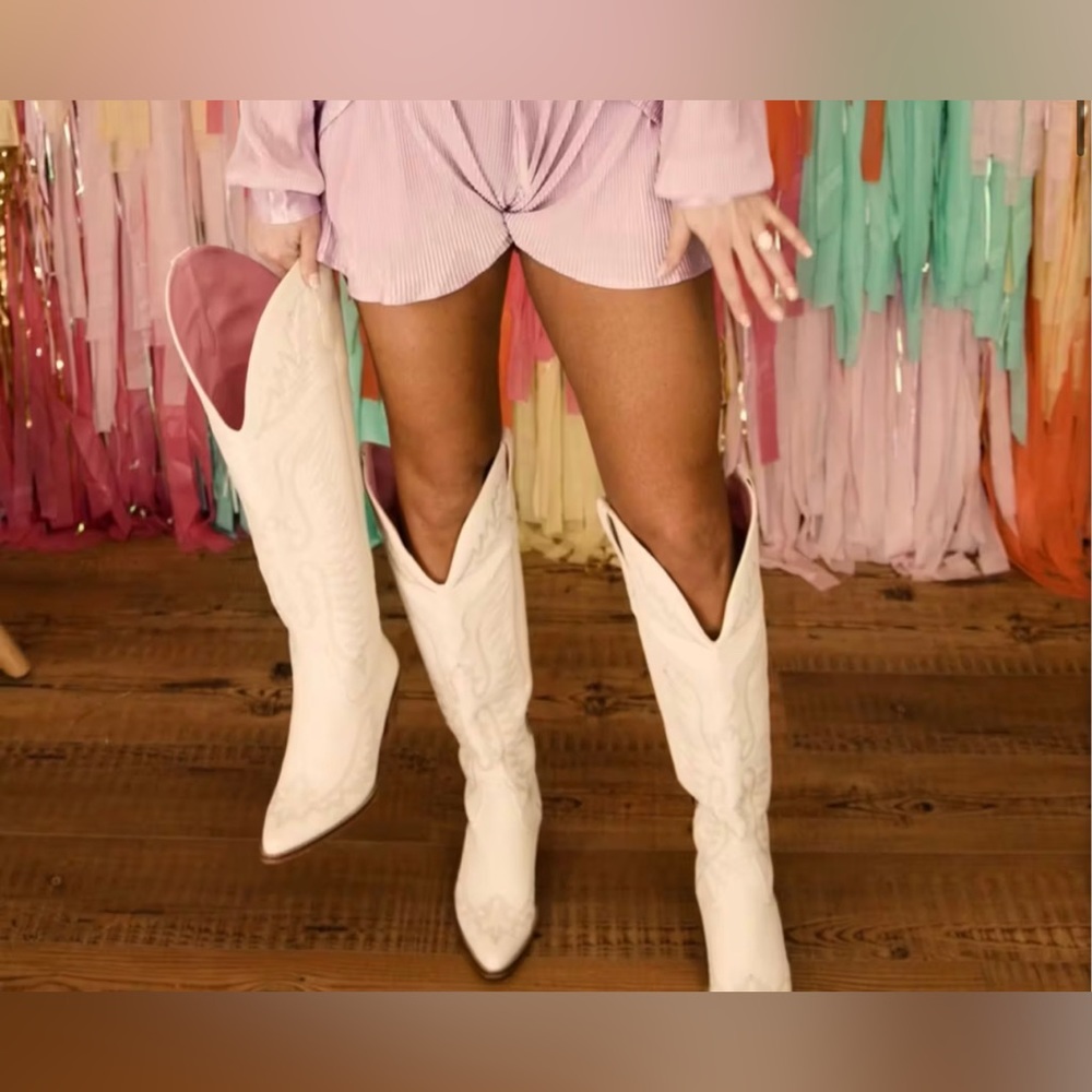 Bone white western knee high boots PRICE IS FINAL